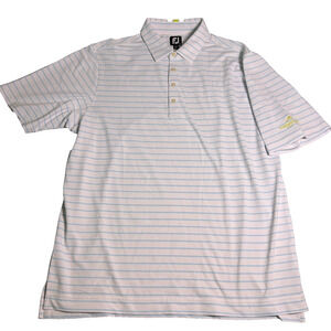 Footjoy FJ Golf Polo Mens XL White Blue Stripes Performance Stretch Comfort